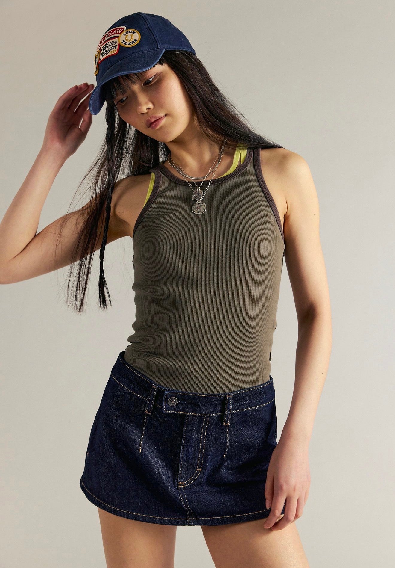 Free People Galivanting Denim Skort in Rinse indigo