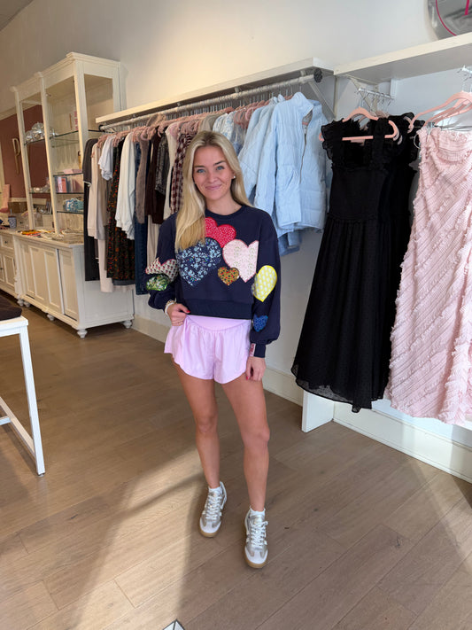 Queen Of Sparkles Navy Multi
Embroidered Hearts Sweatshirt