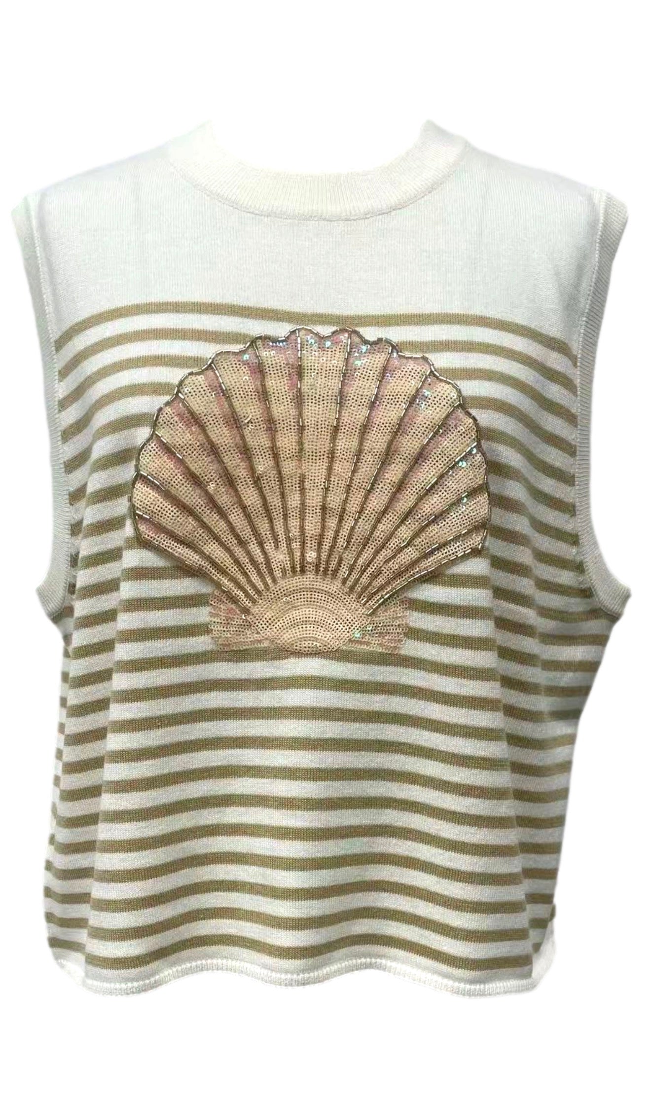 QUEEN OF SPARKLES Ivory & Tan
Striped Shell Knit Tank