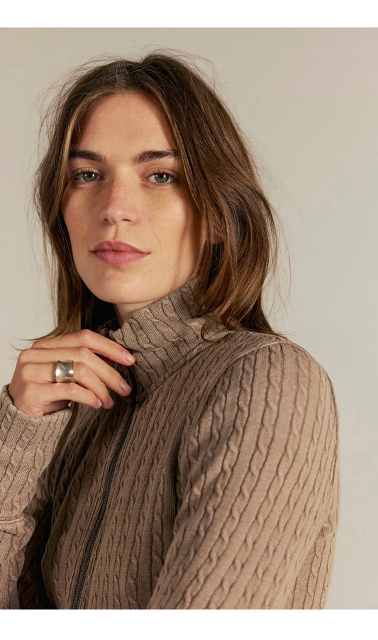 Free People Brunch Girl Zip Up in Dusted Cocoa