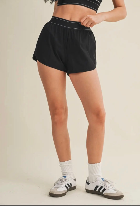 Black lightweight shorts with elastic waistband
