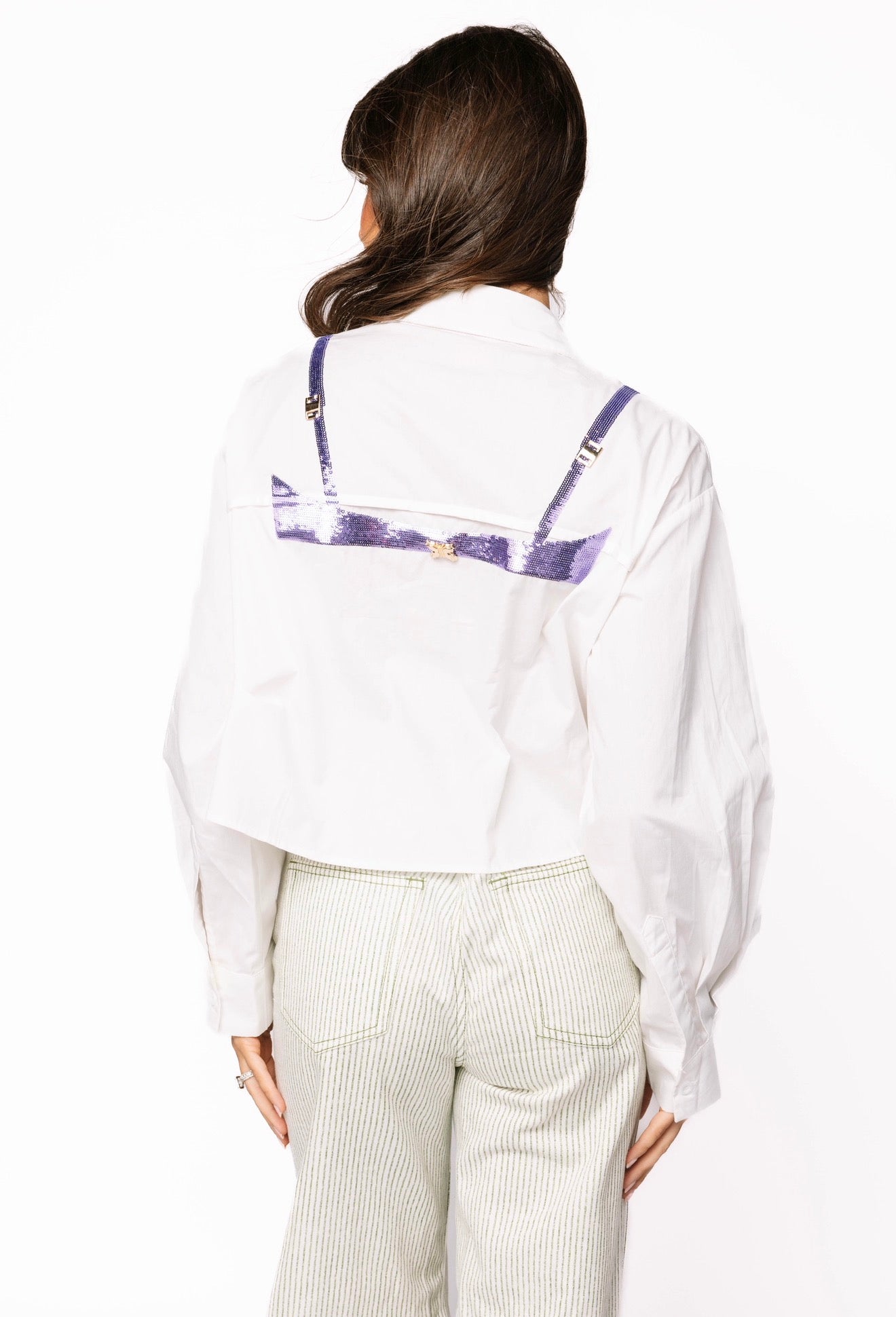 Queen Of Sparkles White Mardi
Gras Beaded Bikini Button
Up Cotton Top