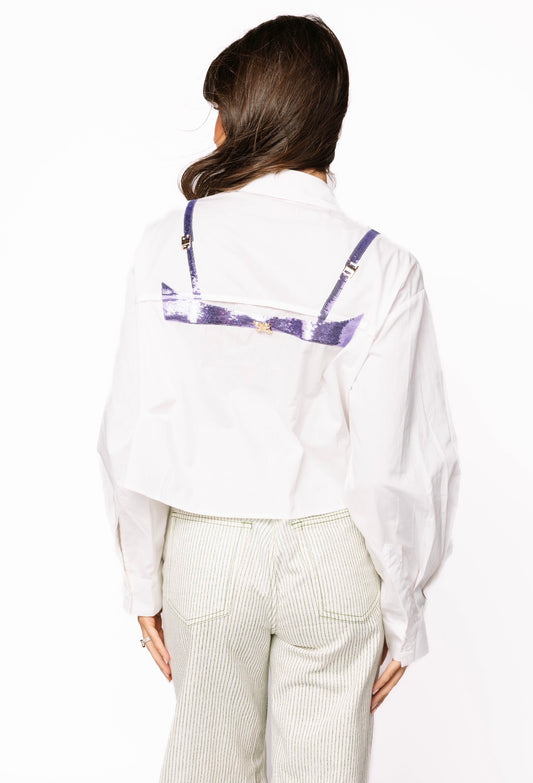 Queen Of Sparkles White Mardi
Gras Beaded Bikini Button
Up Cotton Top