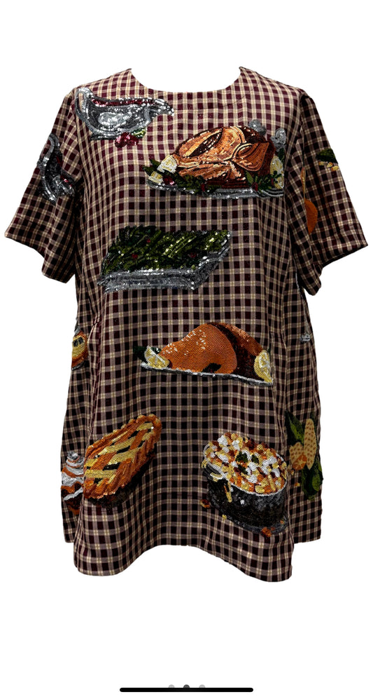 Queen Of Sparkles Maroon Queen of Turkey Short Sleeve Dress