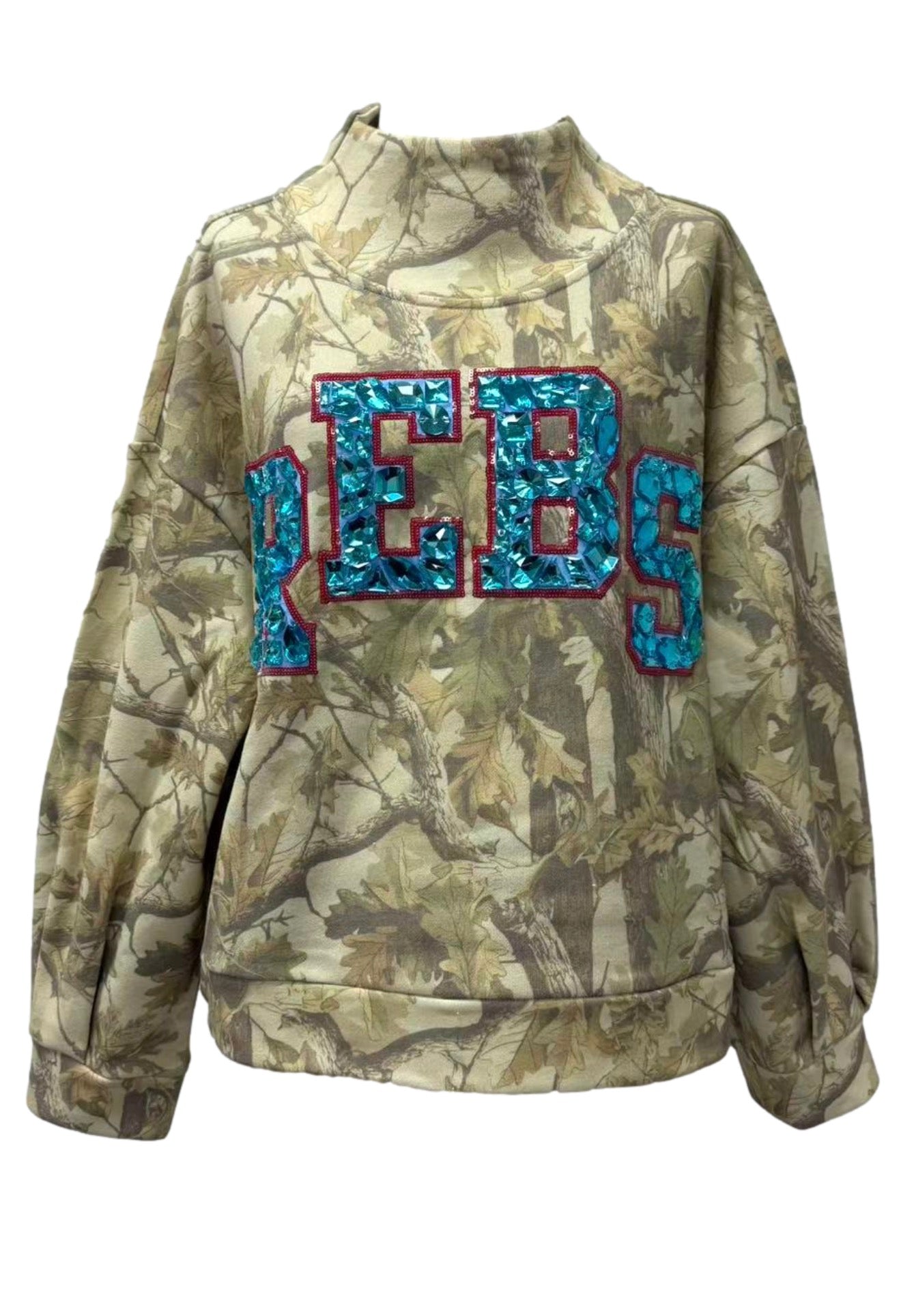 Queen Of Sparkles Licensed Ole Miss (Rebs) Mockneck Camo Sweatshirt University Of Mississippi