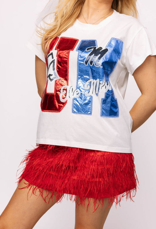 Queen of Sparkles Licensed Ole Miss Metallic word with icons tee