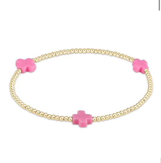 Signature cross pattern 2mm bead bracelet bright pink