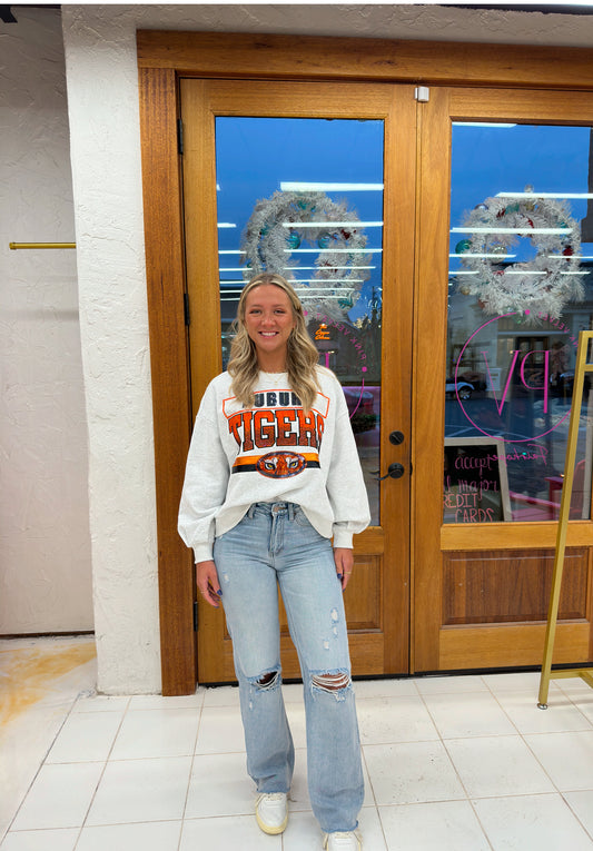 Queen Of Sparkles Licensed Auburn Tigers Grey Rhinestone Vintage sweatshirt