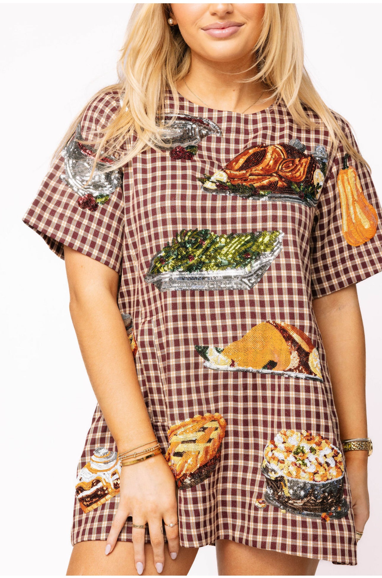 Queen Of Sparkles Maroon Queen of Turkey Short Sleeve Dress