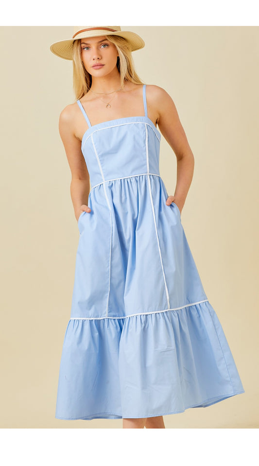 The Charleston Midi Dress in light blue