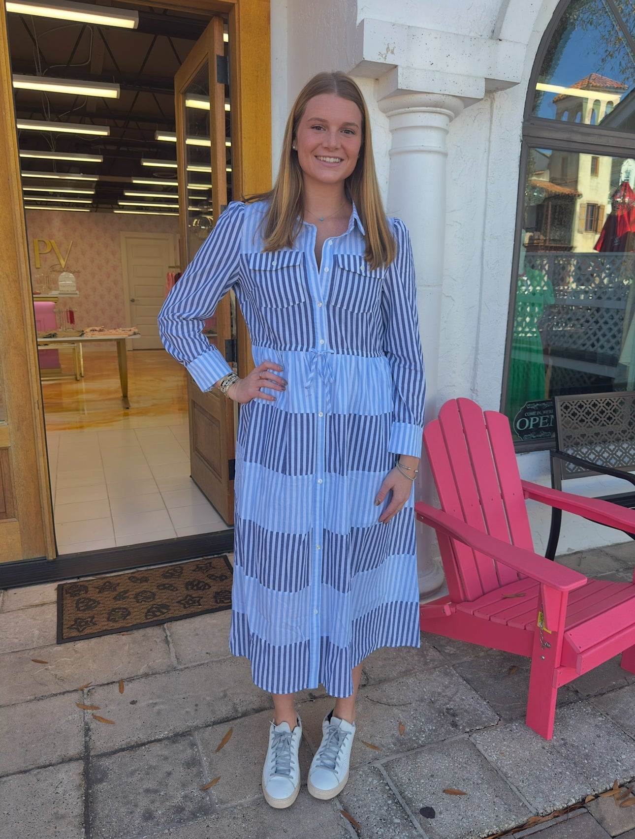 The Joplin Dress in light blue stripe