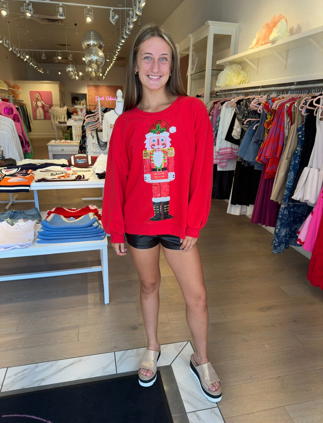 Queen of Sparkles RED METALLIC SANTA NUTCRACKER SWEATSHIRT