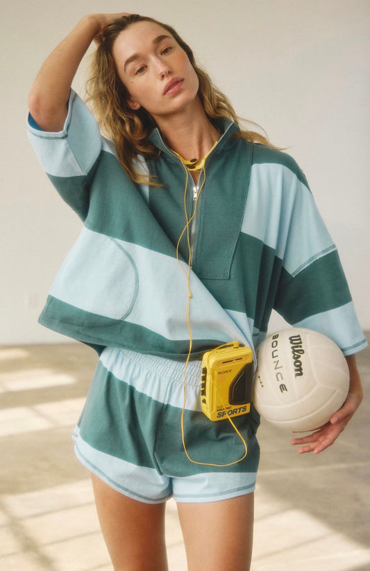 Free People Retro Rugby Set in Heritage Green Combo