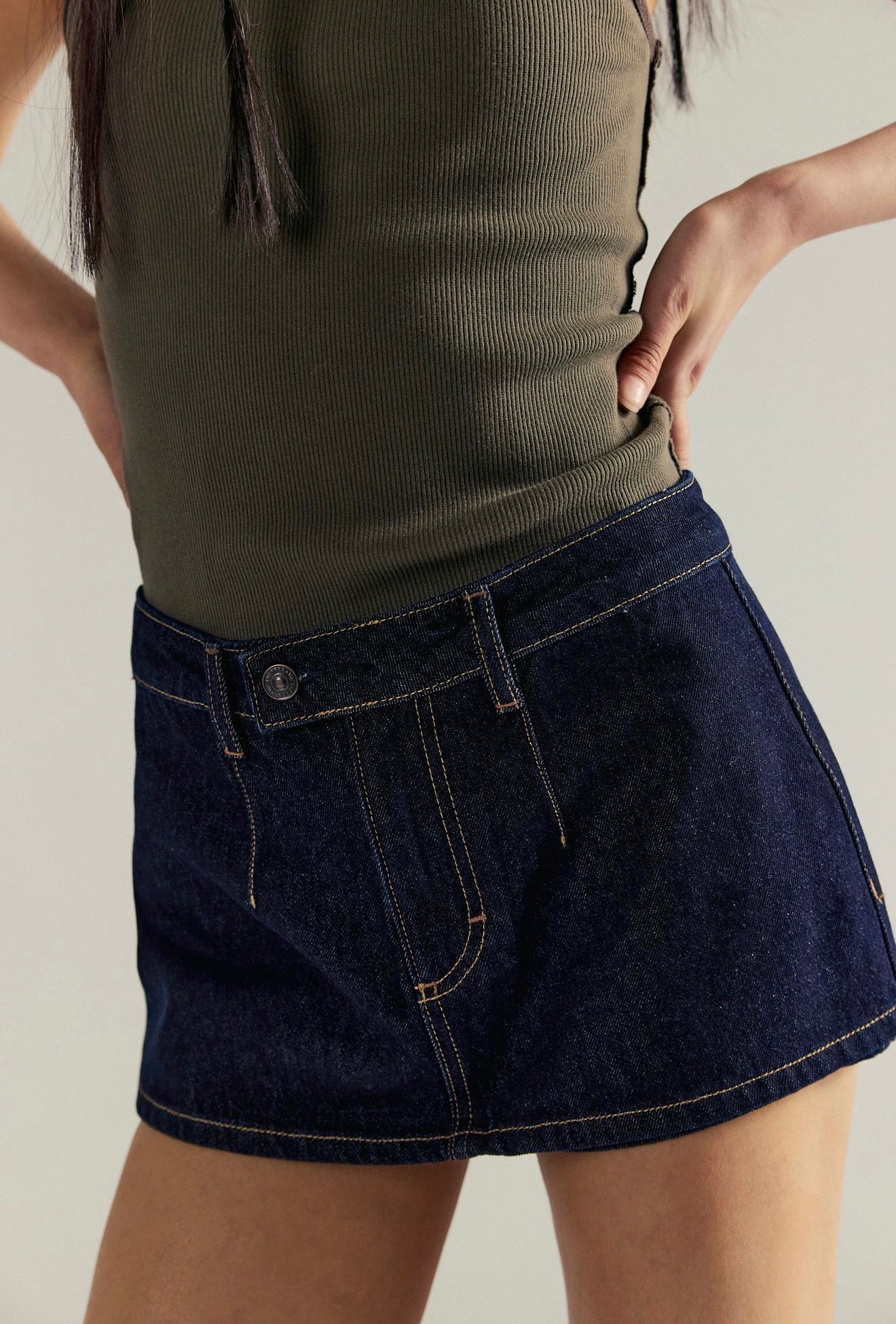 Free People Galivanting Denim Skort in Rinse indigo