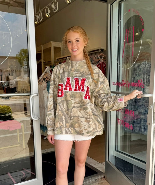 Queen Of Sparkles Licensed Bama Mockneck Camo Sweatshirt University Of Alabama