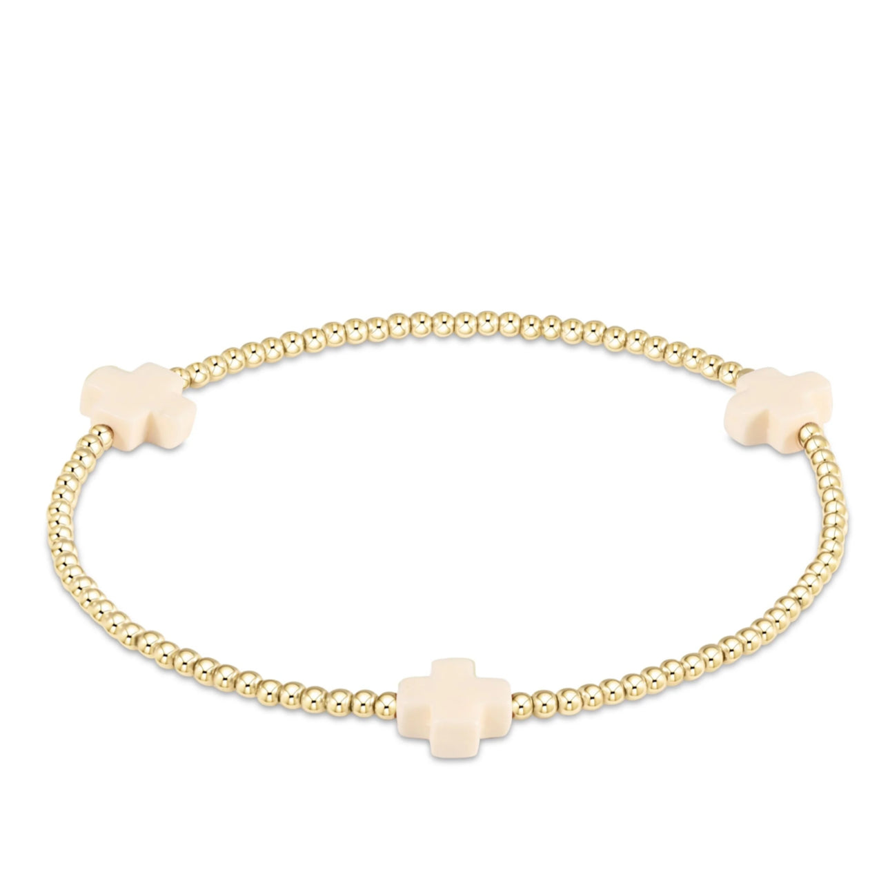 Signature Cross Gold Pattern 2mm Bead Bracelet- Off-White