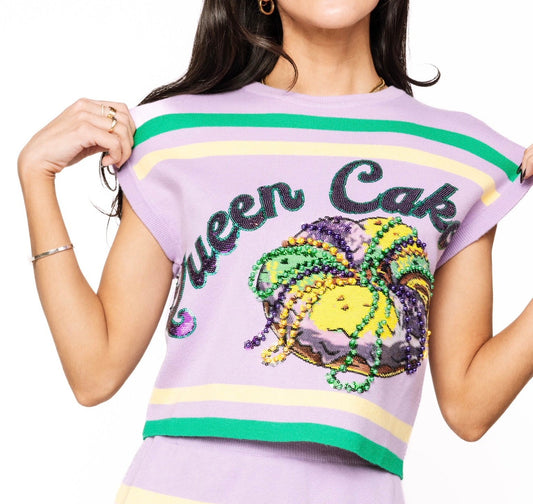 Queen Of Sparkles Lavender, Green & Yellow 'Queen
Cake' Striped Top