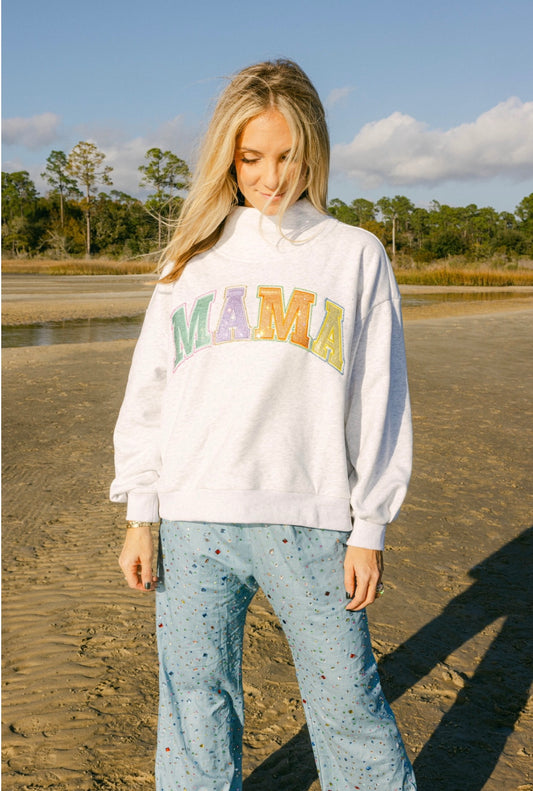 Queen Of Sparkles GREY MULTI 'MAMA' MOCK NECK
SWEATSHIRT