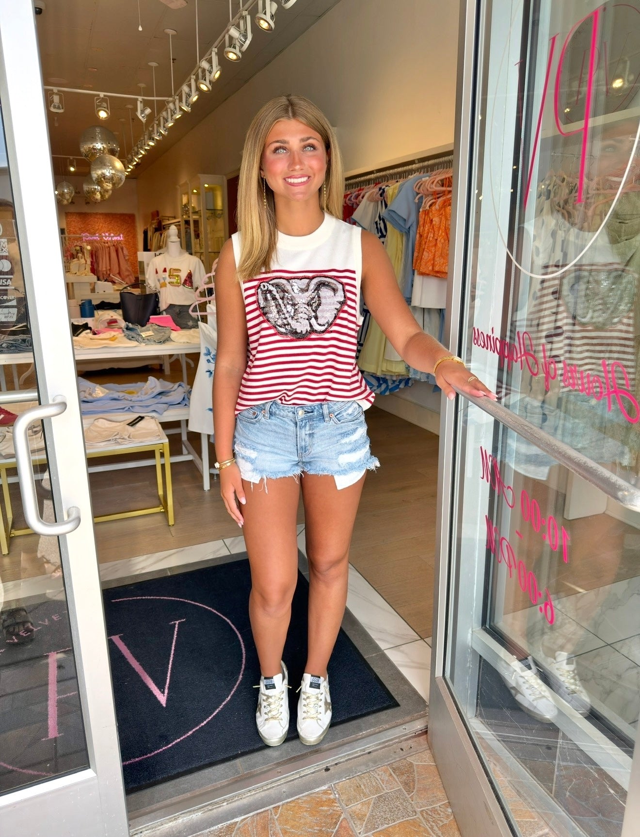 Queen Of Sparkles Licensed Bama Mascot Striped Knit Tank