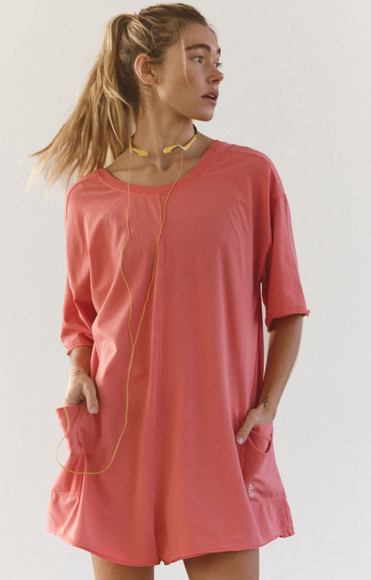 Free People Hot Shot Tee Romper in Hibiscus