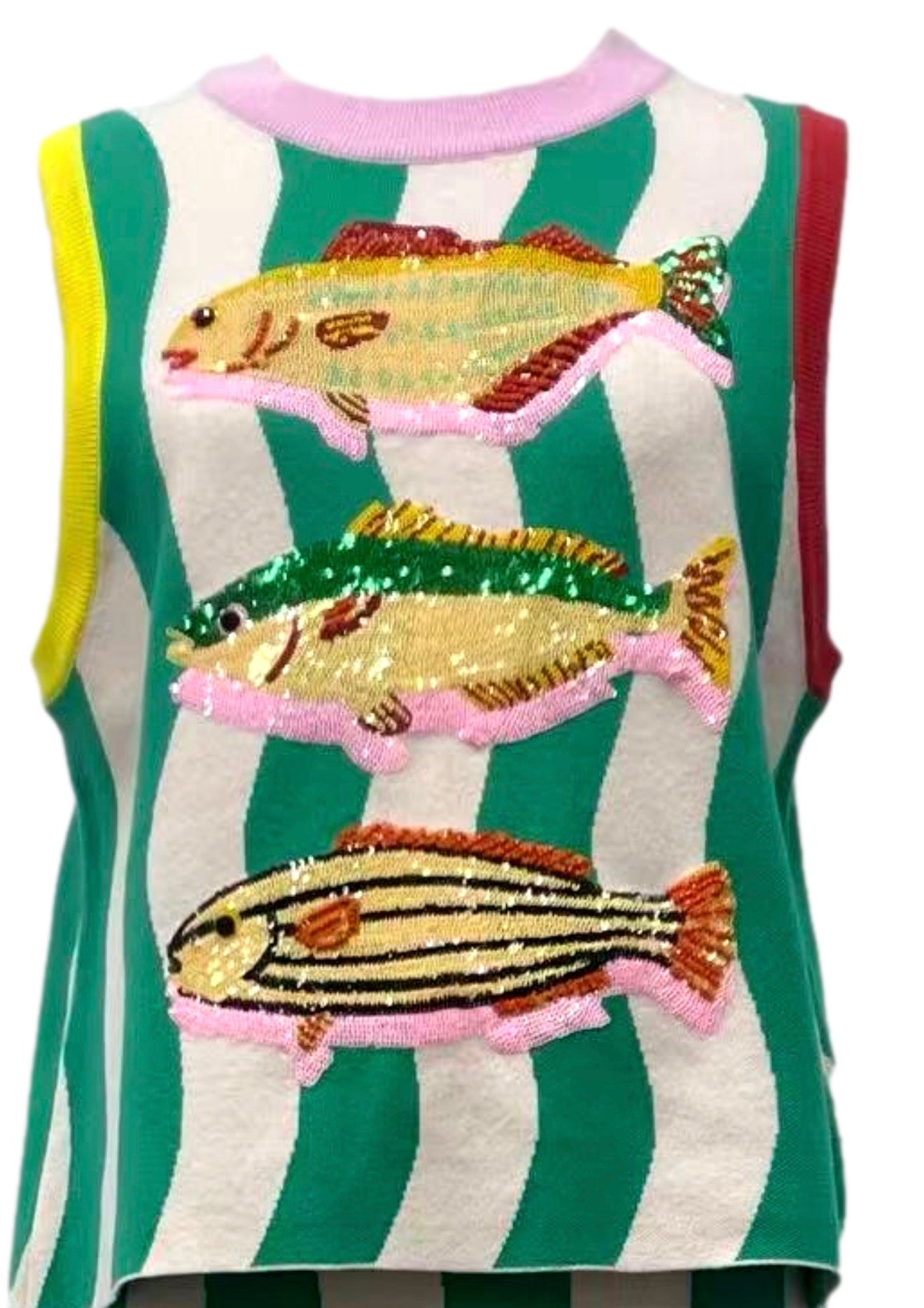 QUEEN OF Sparkles Teal Multi Trim Fish Knit Tank