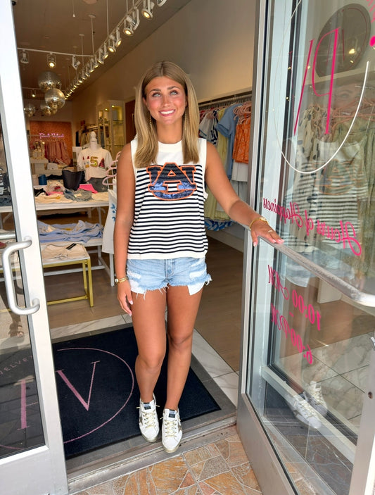 Queen Of Sparkles Licensed Auburn Mascot Striped Knit Tank