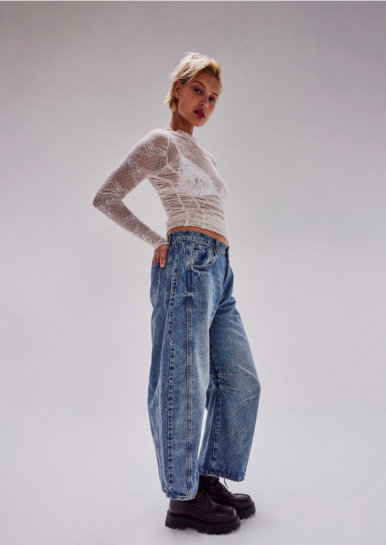 Free People Lucky You Mid-Rise Barrel Jeans in ultra light beam
