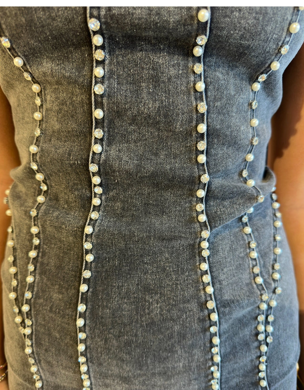 The Murphy Denim Dress with studs and pearls