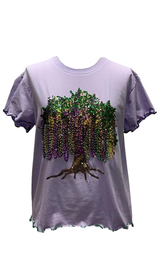 Queen of Sparkles Mardis Gras Beads in The Tree Tshirt