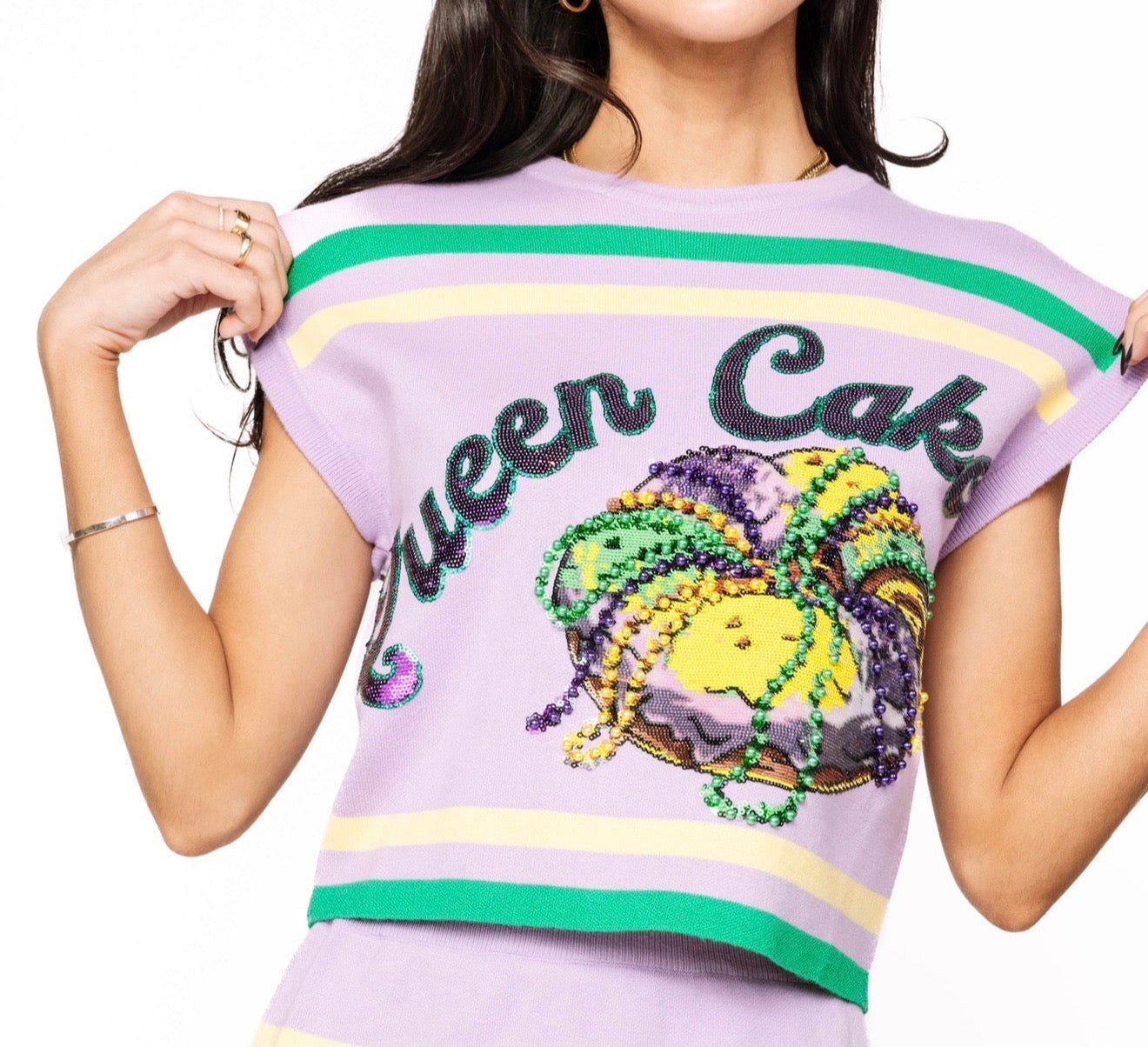 Queen Of Sparkles Lavender, Green & Yellow 'Queen
Cake' Striped Top