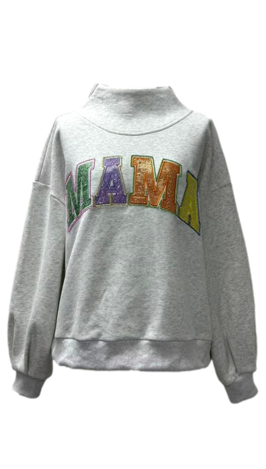 Queen Of Sparkles GREY MULTI 'MAMA' MOCK NECK
SWEATSHIRT