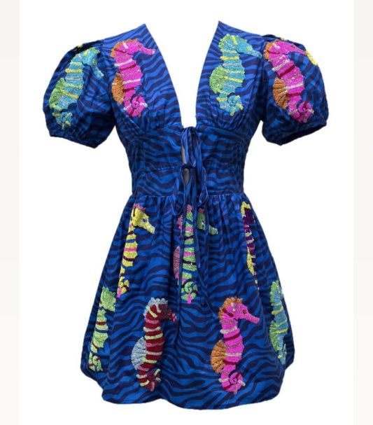 Queen Of Sparkles  Royal Blue
Zebra Print Multi Seahorse
Tie Dress
