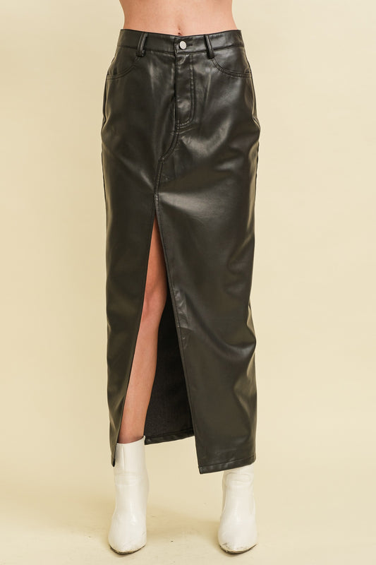 The Lucy Skirt in black faux leather