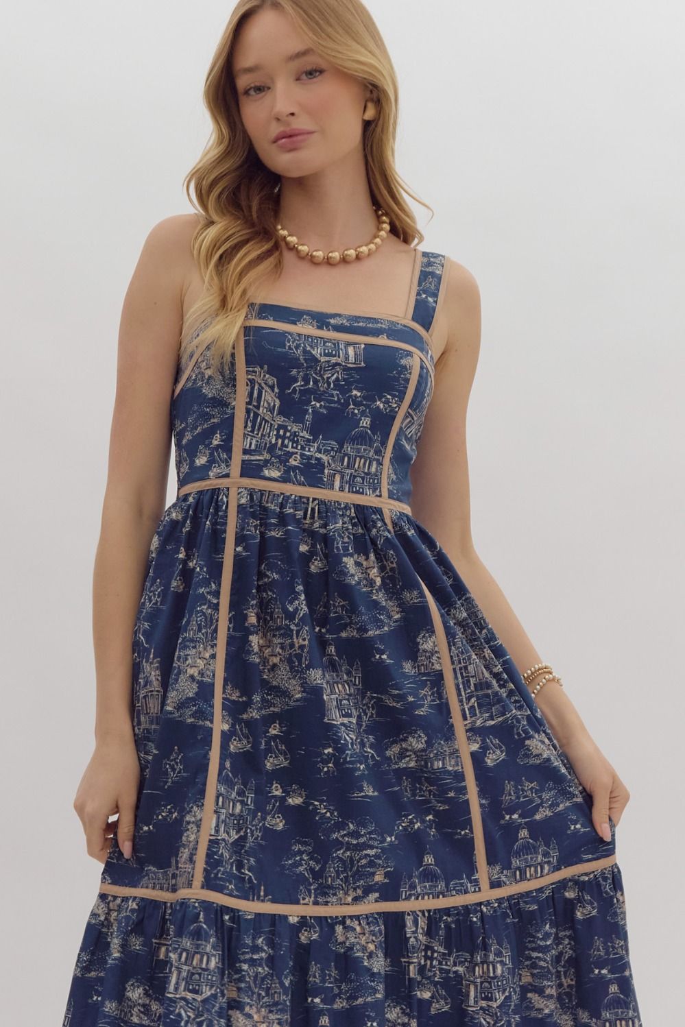 The Tricia Dress in Indigo Toile print