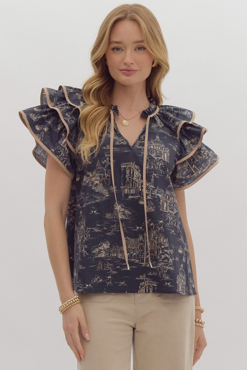 The Carrie Top In Charcoal Toile