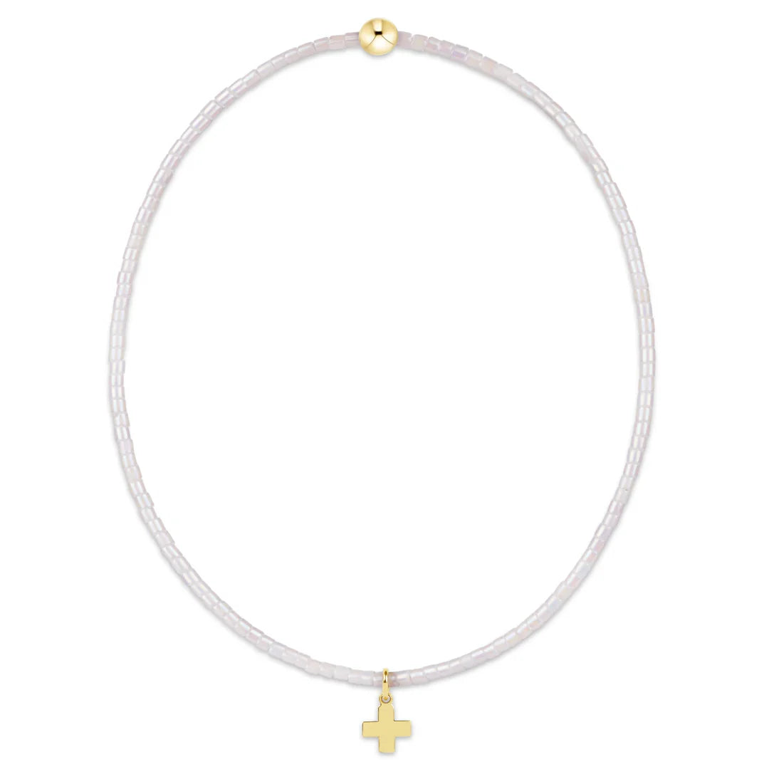 Enewton Hope Classic Silky White Bracelet - Signature Cross Small Gold Charm