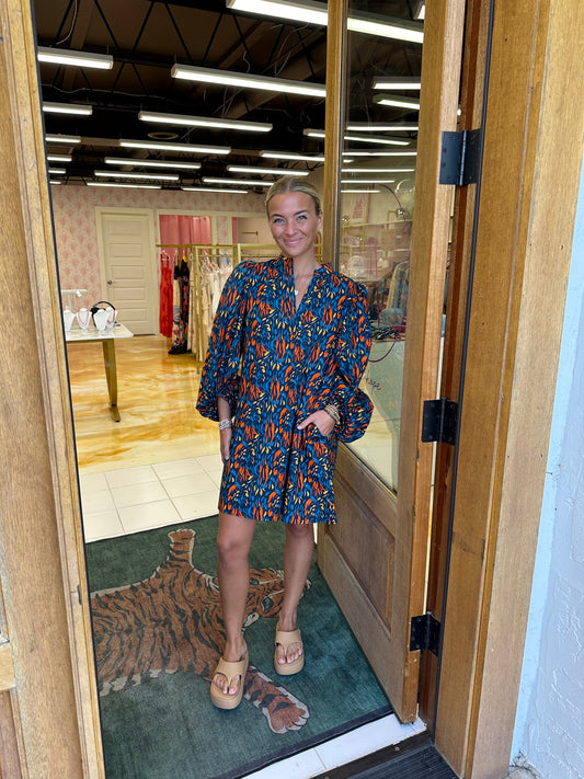 The Amelia Mini dress in midnight garden print