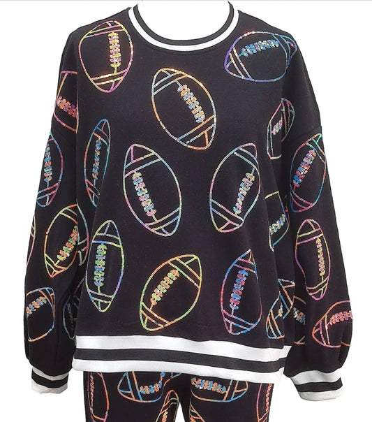 Queen of Sparkles Multi Colored Football sweatshirt in black