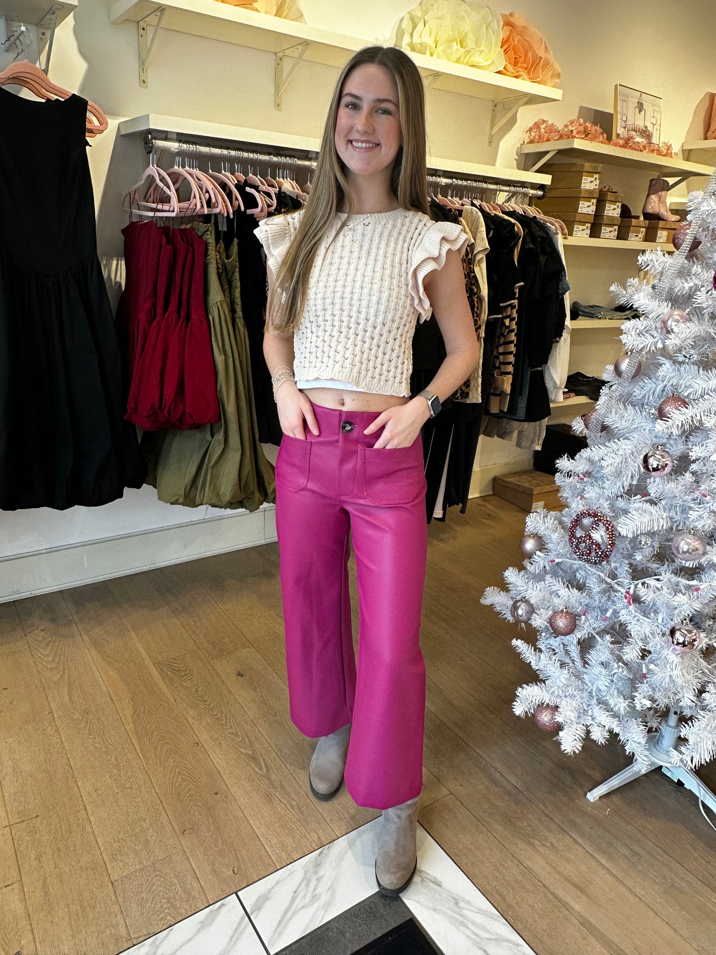 The Barrett Faux Leather Pants in Fuchsia