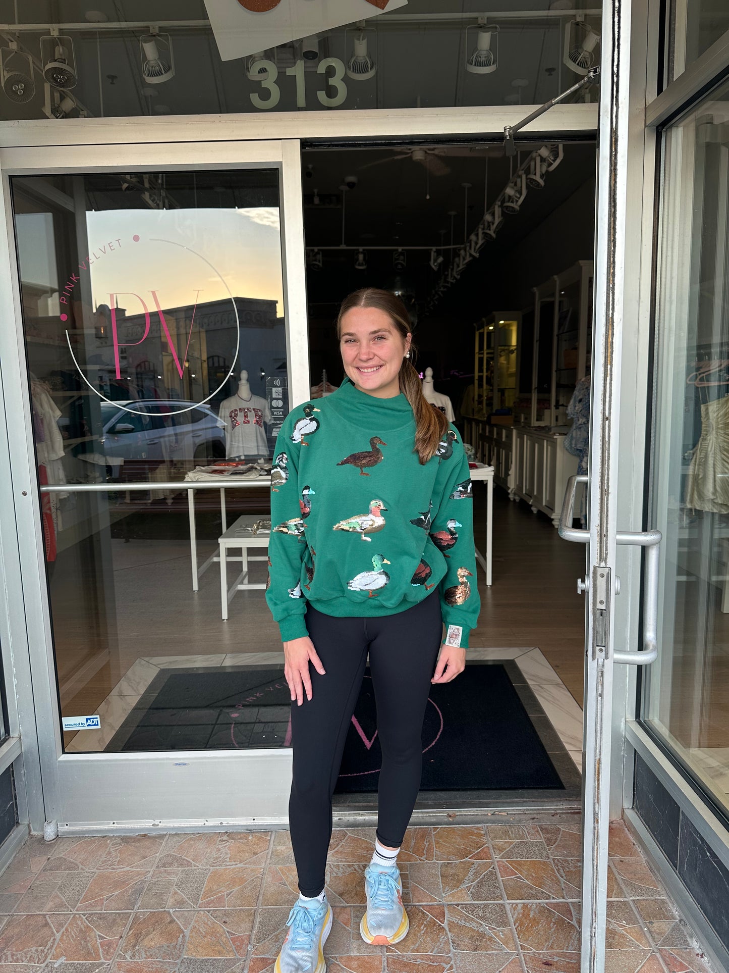 Queen Of Sparkles Dark Green Duck Mock Neck Sweatshirt