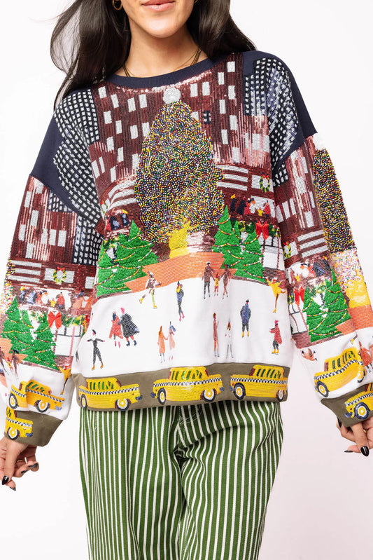Queen of Sparkles Multi Sequin Rockefeller Center At Christmas Sweatshirt