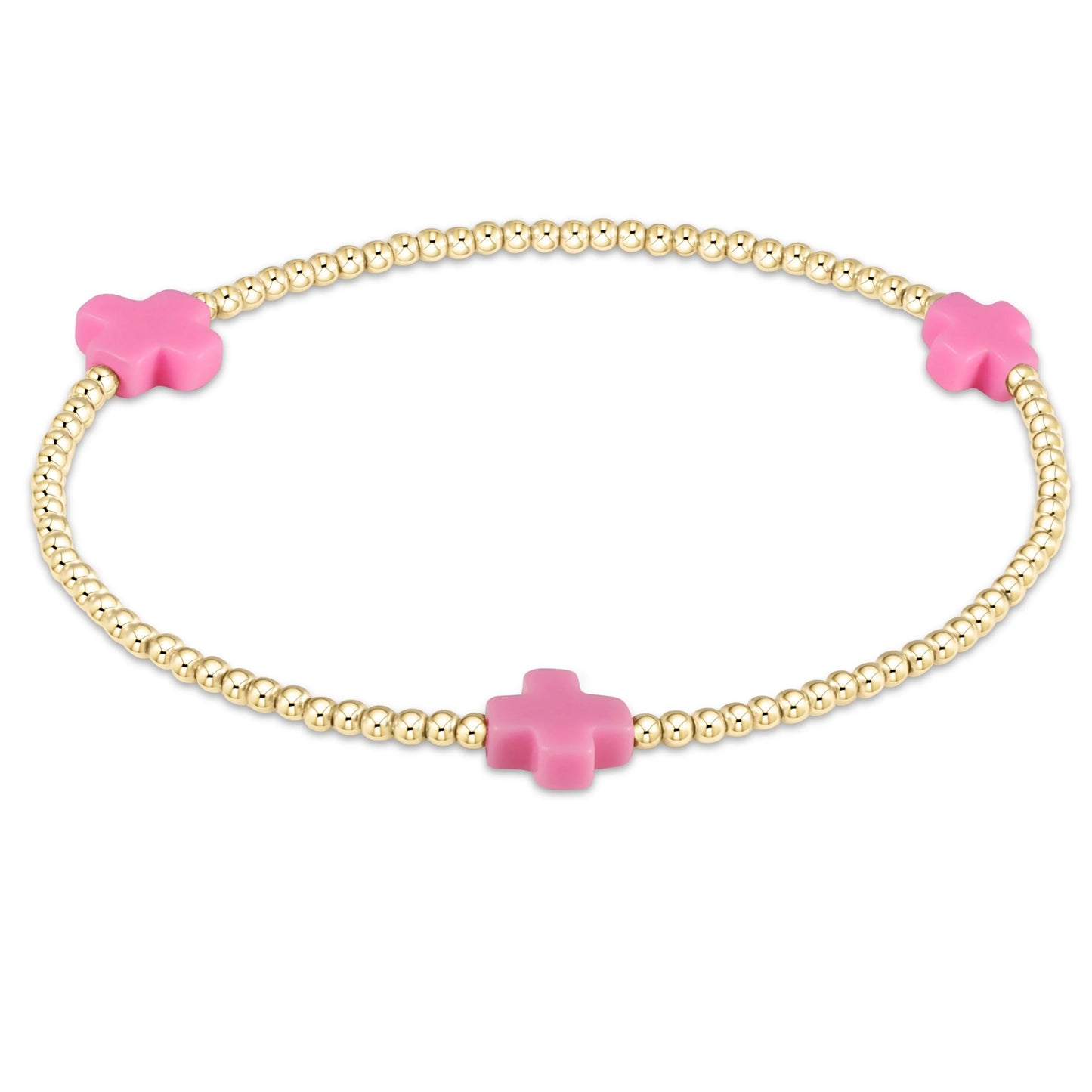 Enewton Signature Cross Gold Pattern 2mm Bead Bracelet bright Pink