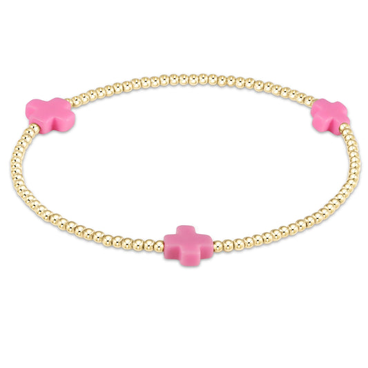 Enewton Signature Cross Gold Pattern 2mm Bead Bracelet bright Pink