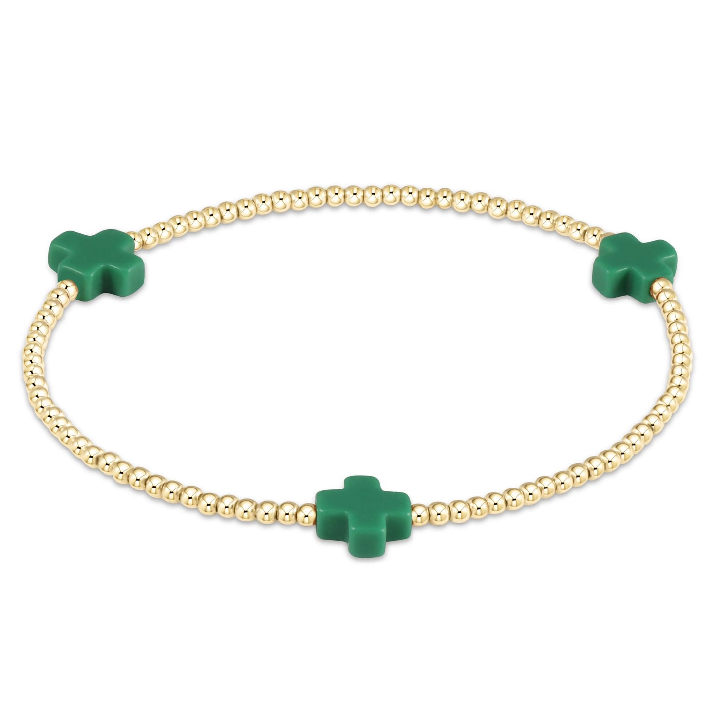 Enewton Signature Cross Gold Pattern 2mm Bead Bracelet Emerald