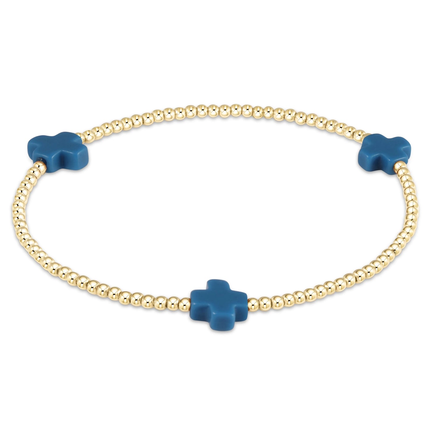 Enewton Signature Cross Gold Pattern 2MM Bead Bracelet Cobalt