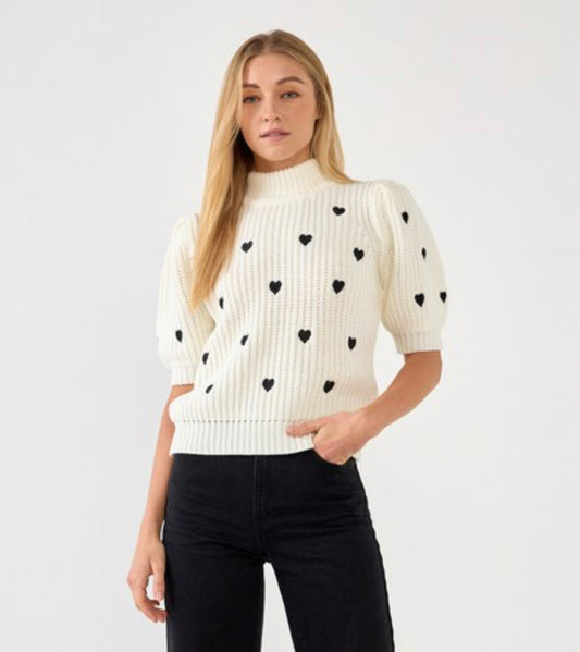 Black Heart Puffy Sleeve Sweater
