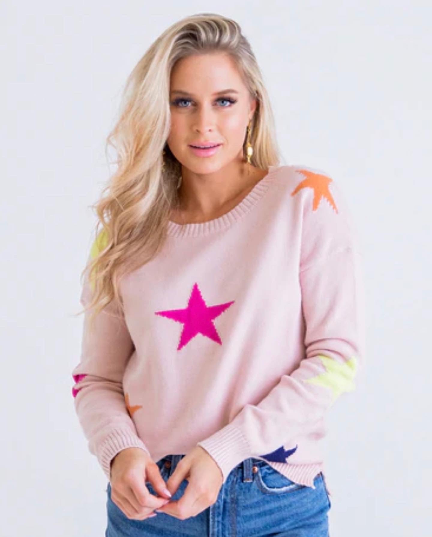 Novelty Star Crew Sweater Pink