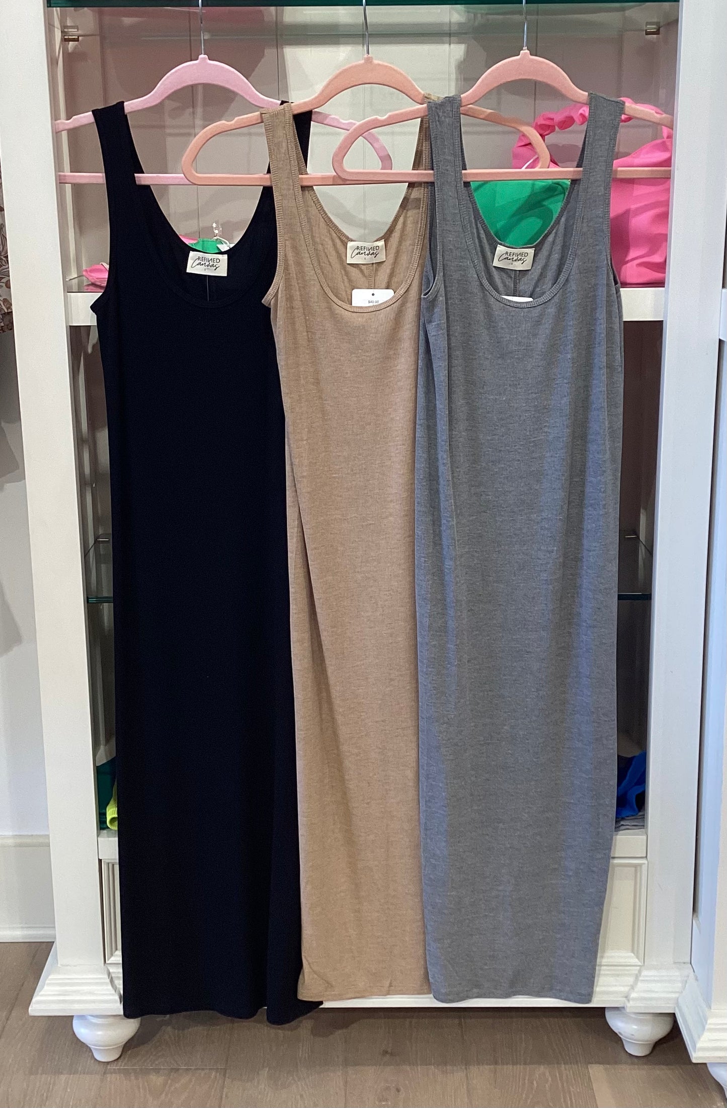 Ribbed Tank Dress in 3 colors Black Grey and Sand