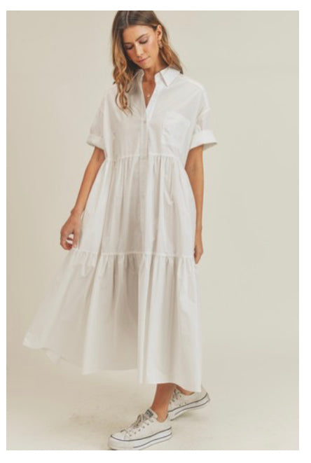 Off white tiered shirt dress