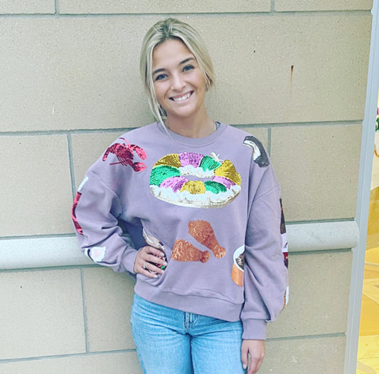 Queen of Sparkles Mardi Gras Food Sweatshirt